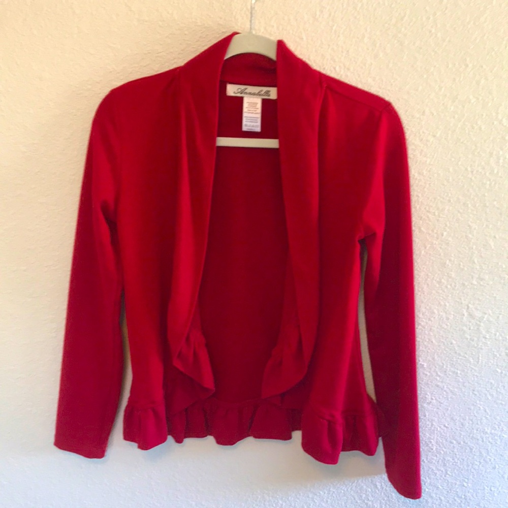 Red ruffle cardigan